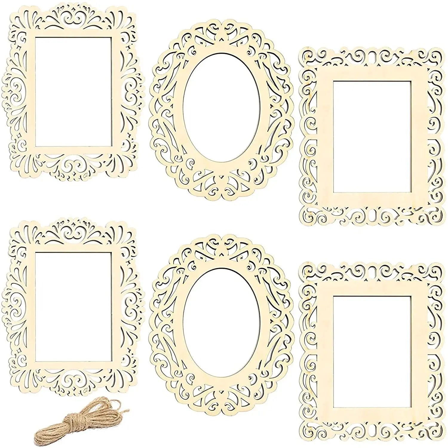 12x16cm Unfinished Blank Mini Wood Frame Cutout Wooden Picture Frames with String for Crafts Diy Photo Home Wall Decor