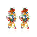 Handmade Flower Tassel Long Beaded Dangle Drop Fringe Earrings Resin Fashionable Party Supplies