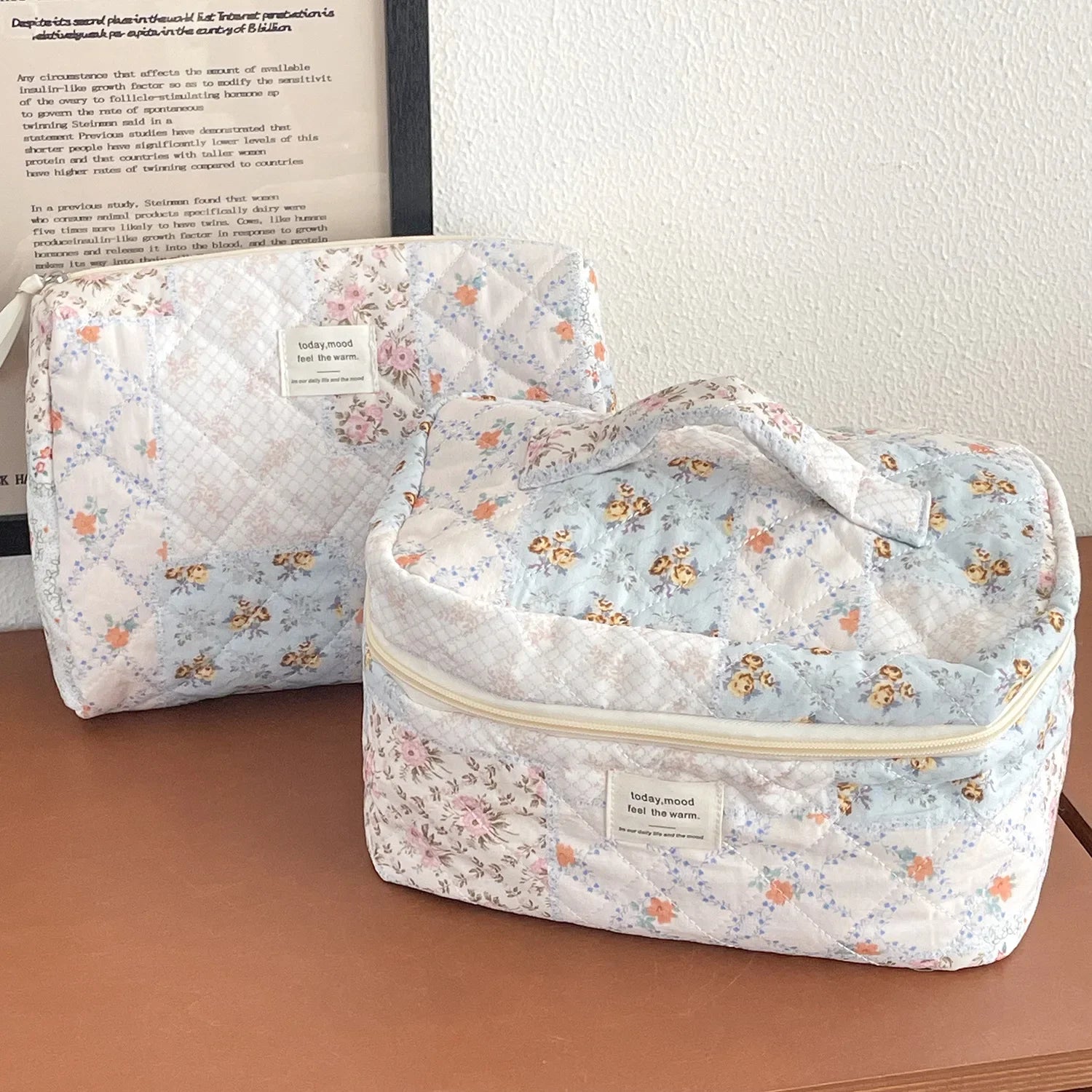 Quilted Cotton Floral Women's Cosmetic Bags Travel Portable Ladies Makeup Case Wash Handbags Outdoor Female Storage Bag Purse