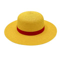 Yellow Cosplay Boaters Red Ribbon Natural Grass Beach Sun Caps Men Summer Straw Hat