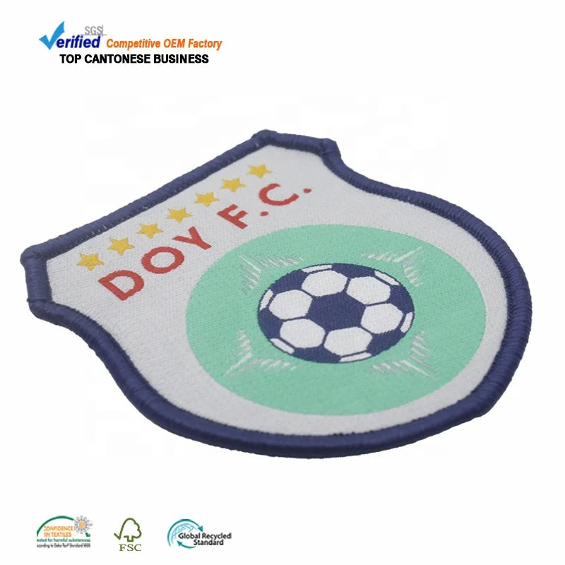 Iron on Fabric Badges Producer Custom Soccer Team Sports Club Logo Machine Woven Patches for Uniform Clothing MegaBDM