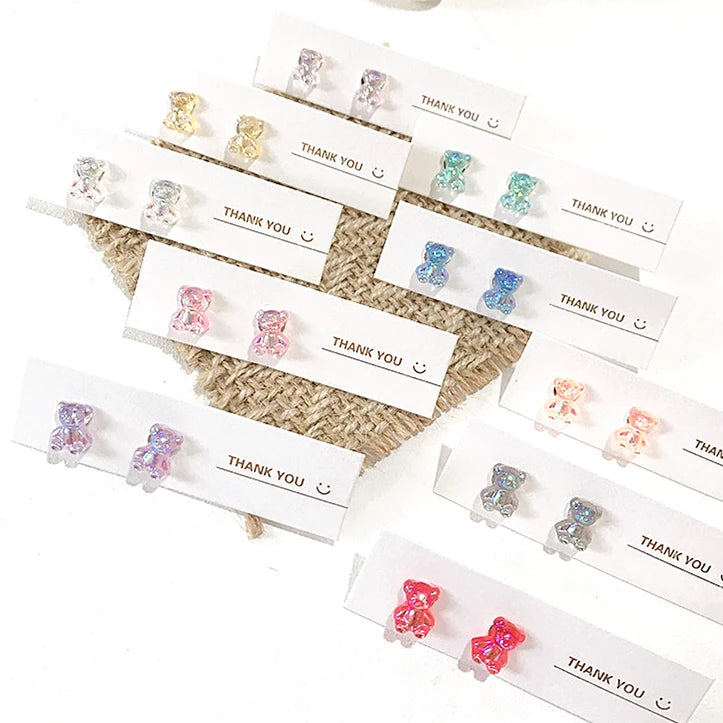 Spring Summer Sweet Earrings S925 Silver Stud Earrings Cute Mini Dazzling Candy Colored Bear Earrings for Women Girls