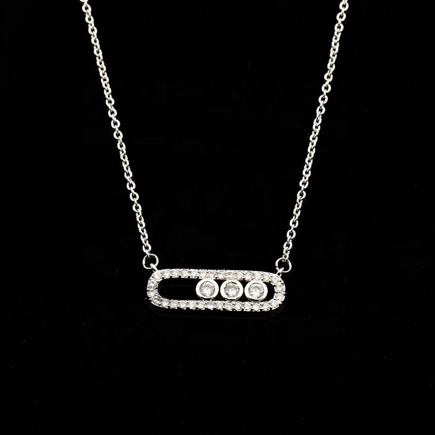 SC Simple Crystal Pendant Necklace Jewelry Gift Trendy Gold Silver Rose Gold Plated Paper Clip Shape Diamond Necklace for Women