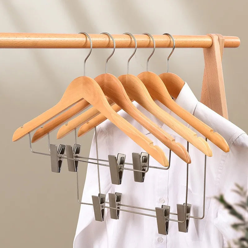 Factory Sale Luxury Custom Cedar Wood Clip Hanger Non-Slip Notched Closet Suit Hanger  Wardrobe Coat Suit Shirt Wood Hangers