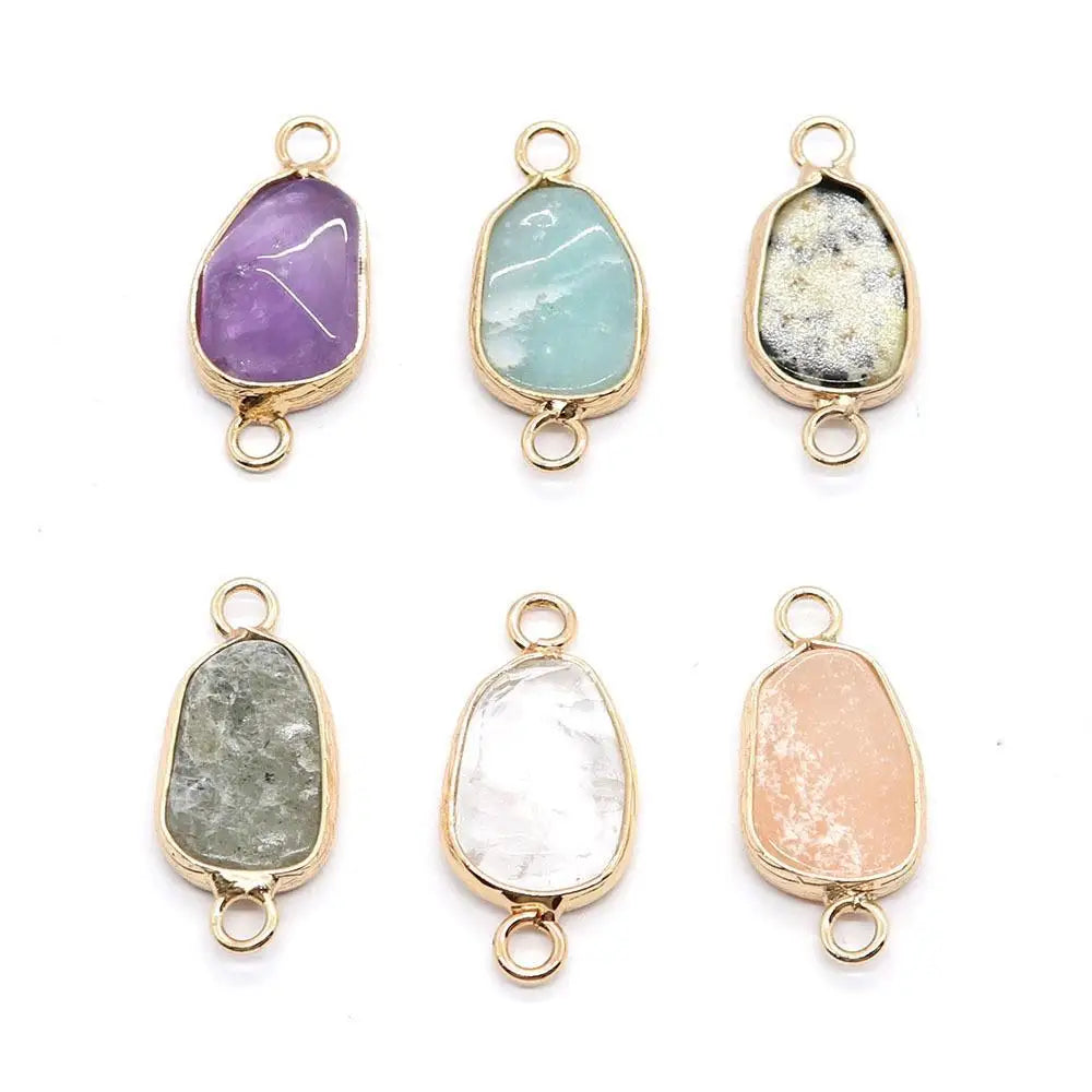 10x24mm Natural Stone Double-hole Connector Crystal Pendant Necklace DIY Gemstone for Jewelry Making Accessories