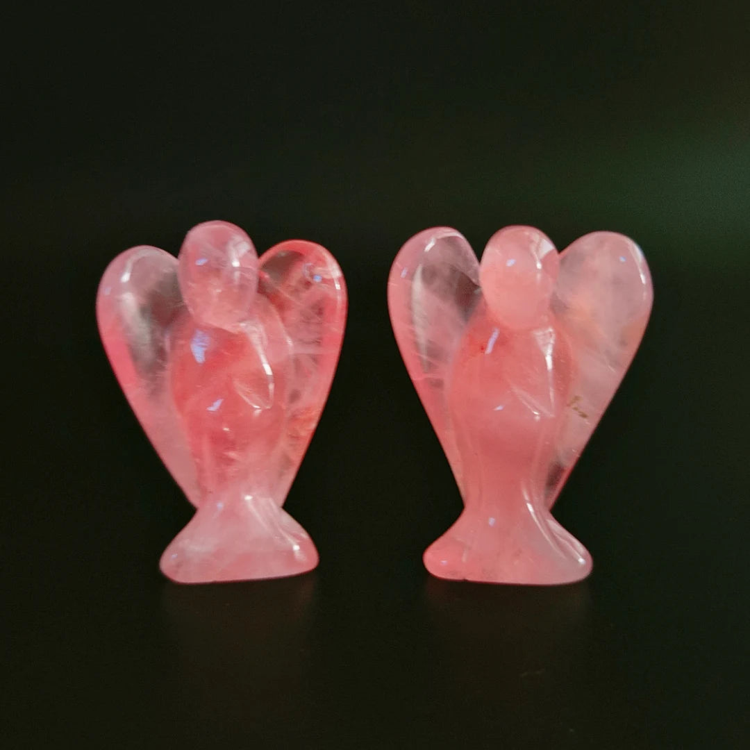 Huiying Good Quality Natural Rose Quartz Crystal Angel Carvings Hand Carved Statue Fengshui Decoration Crafts 2 Inch