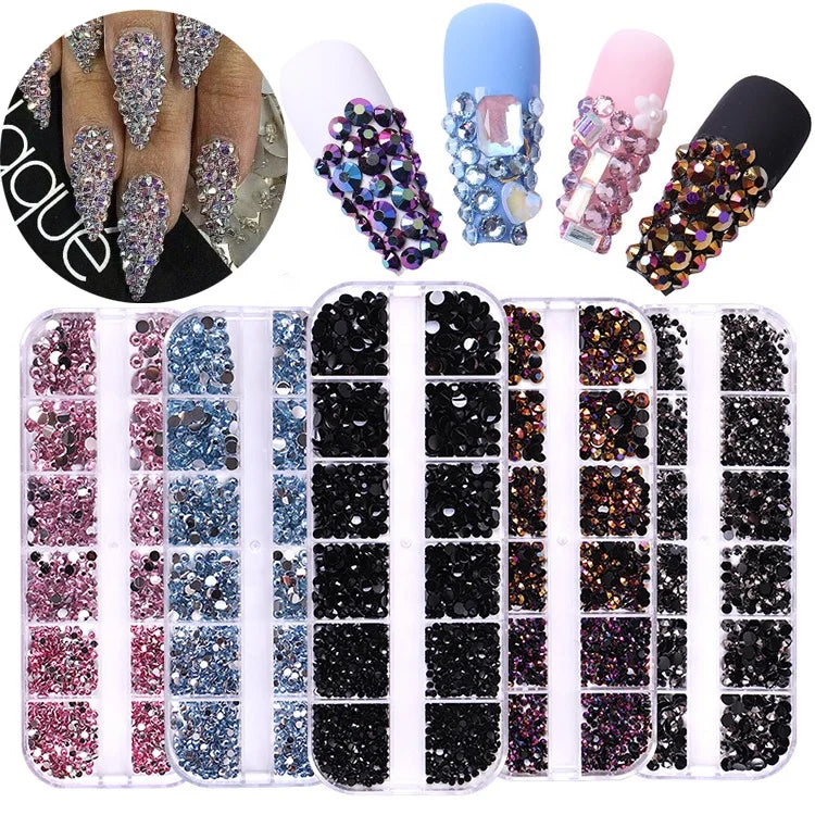 AB Crystal Flat Back Clear Nail Rhinestone 3D Flat Bottom Mixed Size Dazzling Diamonds Shape Rhinestone for Nails