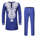 Ankara Mens African Wear Dashiki Two Piece Sets Gold Print Shirt Kaftan Top Dubai Pants Suits Muslim Clothing Formal Attire