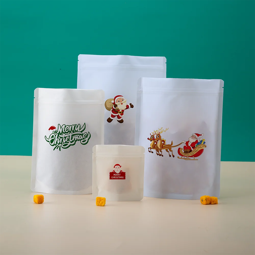 Biodegradable Compostable Doypack Snack Dry Food Stand Pouch White Kraft Paper PLA Bottom Insert Zipper Gravure Printing HF