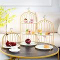 Baking Tools Supplies Cake Table Decorating 2-tier Dessert Marble Stand Snack Metal Bird Cage Rack Marble Stone Cake Stand