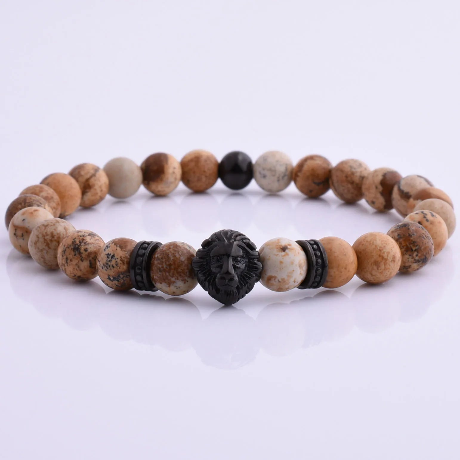 Best Selling New Fashion Lion Head Animal Bracelet Stainless Steel Nature Stone Picture Bead for Wedding or Gift