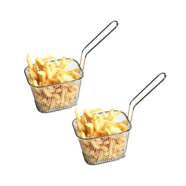 Custom Mini Stainless Steel French Fries Serving Basket Metal Fries Cup Holder