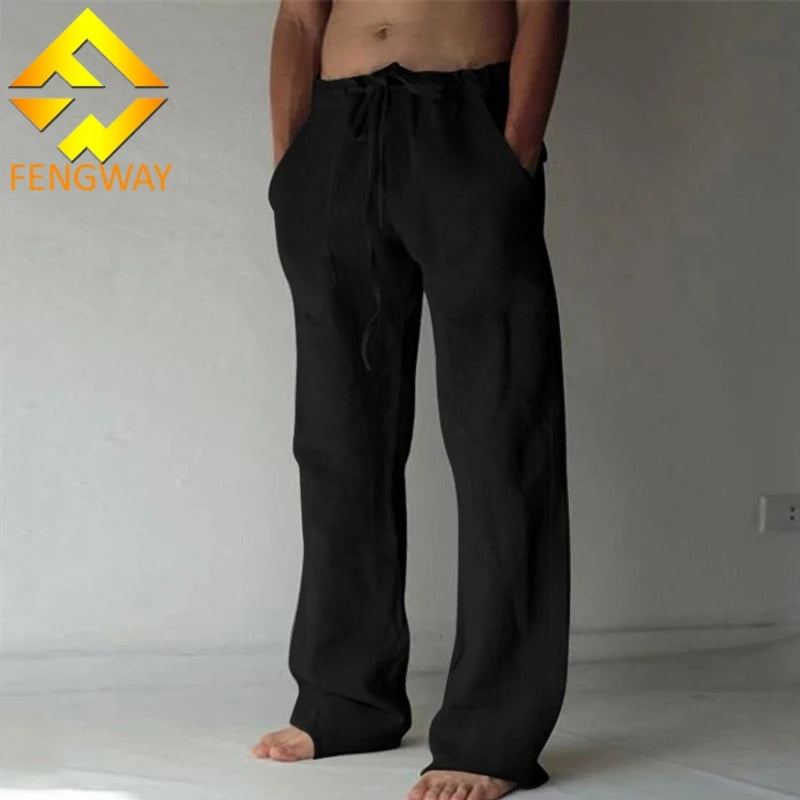 Custom Fashion Men's Clothing Loose Baggy Pants Man Drawstring Elastic Cotton Linen Pants Mens Trousers