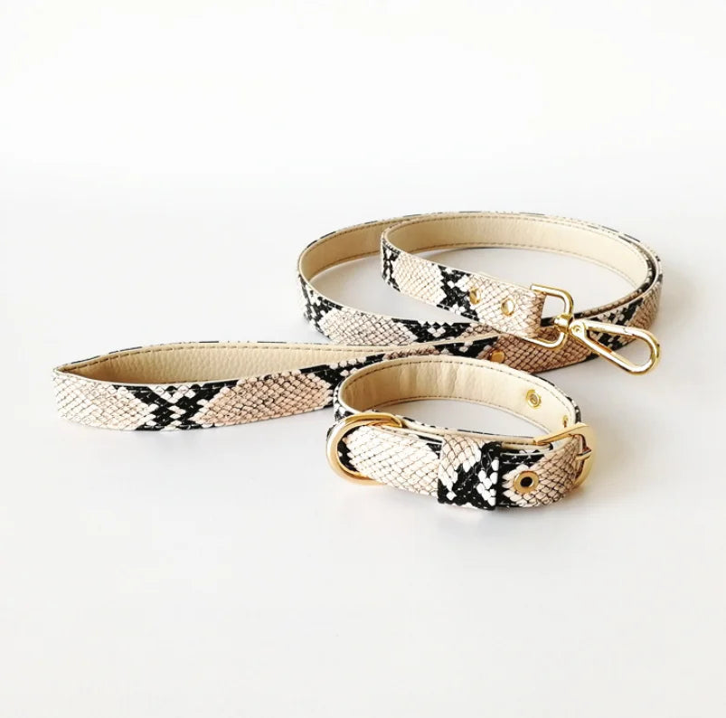 Wholesale Stocked Designer Leather Snake Dog Collar and Leash