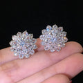 Elegant Wedding Bridal Gifts Sun Flower Silver Plated Earring Colorful Cubic Zirconia Big Sun Flowers Earrings Stud