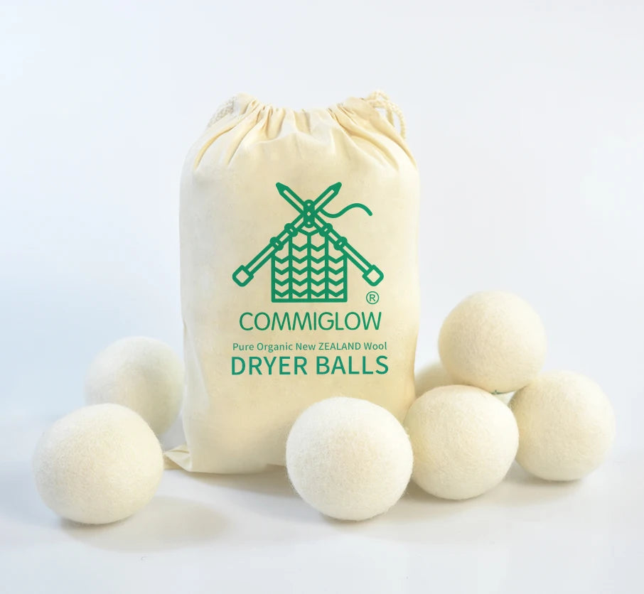 COMMIGLOW 6-Pack XL 100% Organic Wool Dryer Balls Dia 7cm with DDP FBA Service