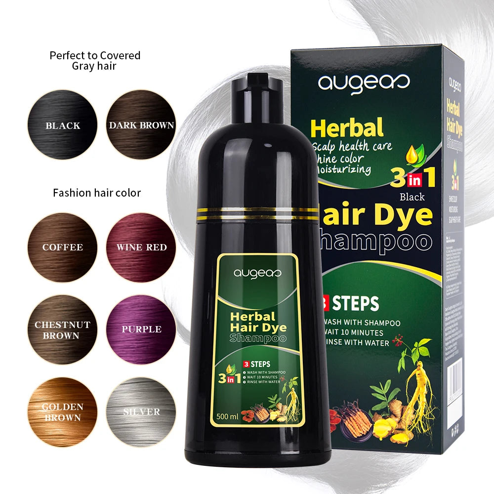 China Oem Private Label No Ammonia 3 in 1 Permanent Organic Brown Wholesale Black Herbal Color Shampoo Natural Hair Dye