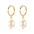 Wholesale Fashion Jewelry Gold Plated 925 Sterling Silver 18k Gold Plated Drop Pearl Hoop Earrings Women