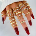 20pcs Hot Sell Punk Gold Chunky Shiny Ring Set for Women Jewelry Geometric Cross Rhinestone Stackable Finger Rings