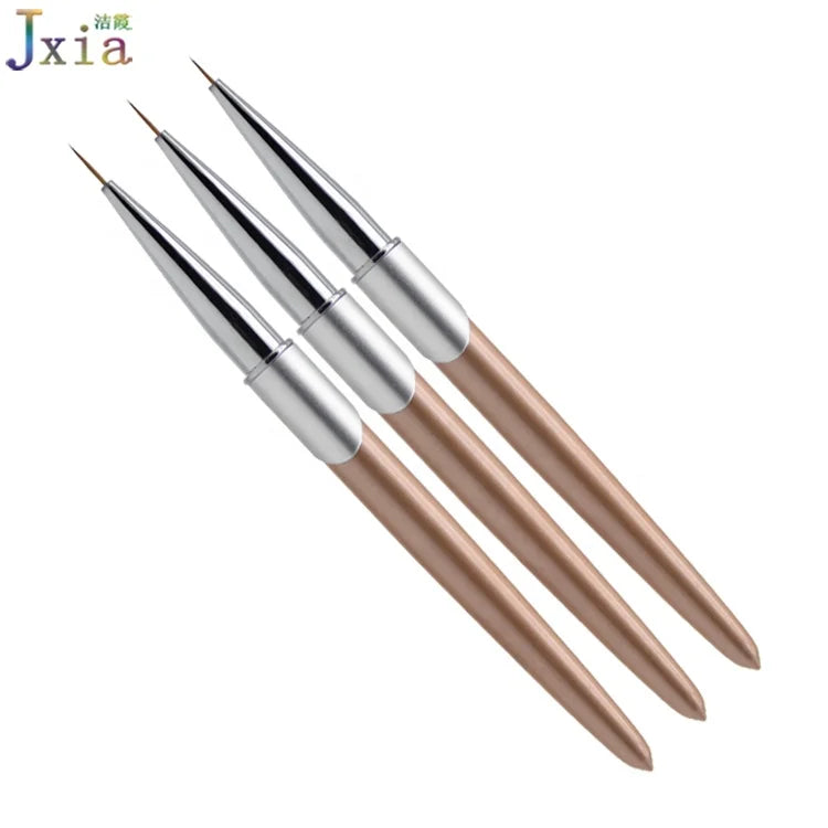 New Rose Gold Color 5mm 7mm 9mm Normal Thick Nylon Hair 3pcs Nail Art Liner Brush Set