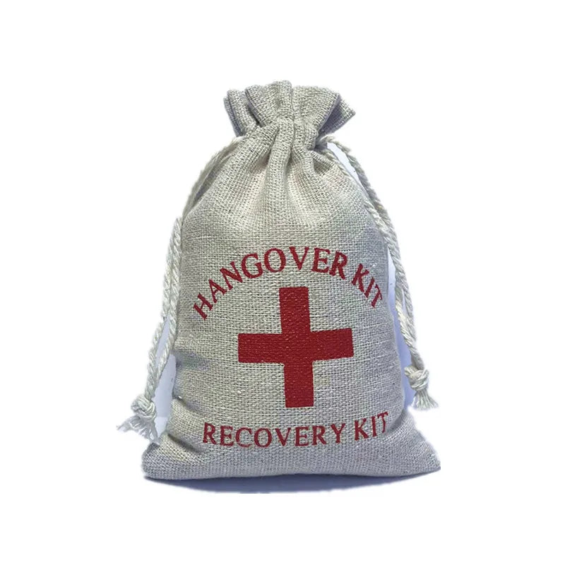 Organic Cotton First Aid Kit Bag Recyclable Drawstring Screen Printed UV Coated Customizable Logo Party Hangover Bag Targeted