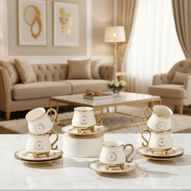 IANHU Luxury 120ml TOP Grade Bone China Espresso Tea Cup Saucer Gold Rim 12PCS Vintage Eco-Friendly Home Use Ramadan Gift Set