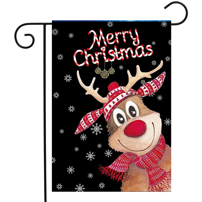 Promotional Product Cute Fawn Merry Christmas Garden Banderas 30x45cm Linen Outdoor Party Decoration Custom Garden Flags