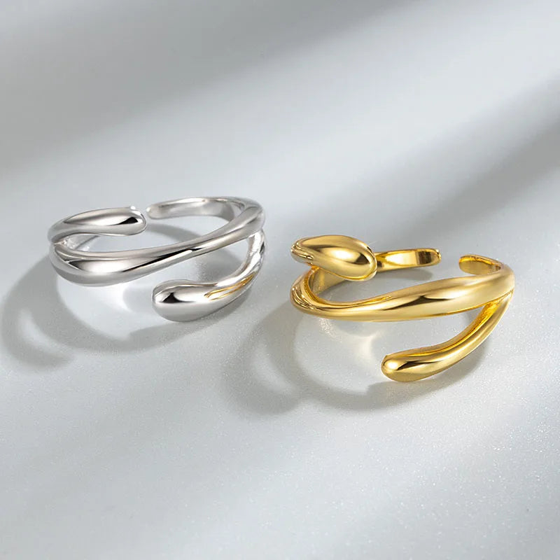 Ouj Designer Modern Geometric Irregular Gold Plated Copper Metal Open Adjustable Cuff Index Finger Ring Jewelry for Women