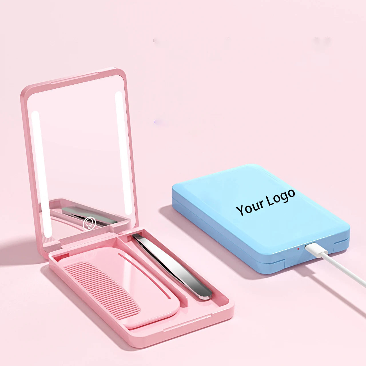 Zonyin Folding Mirror and Comb Pocket Mirror Portable LED Light Makeup Vanity Mirror for Women Girl Backpack Travel Makeup Tools