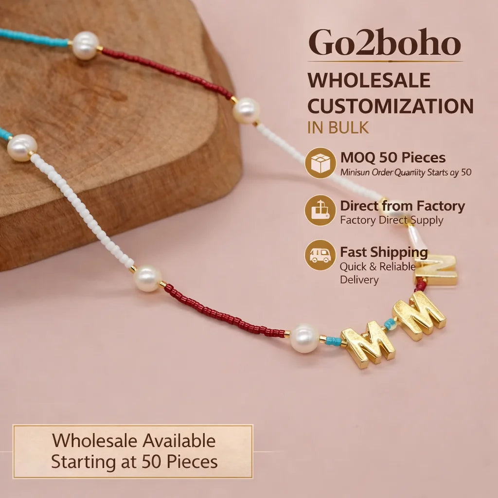 Go2boho Classic and Religious MOM Bohemian Necklace Colorful Bead with Pearls Gold for Mother's Day Jewelry Celebration