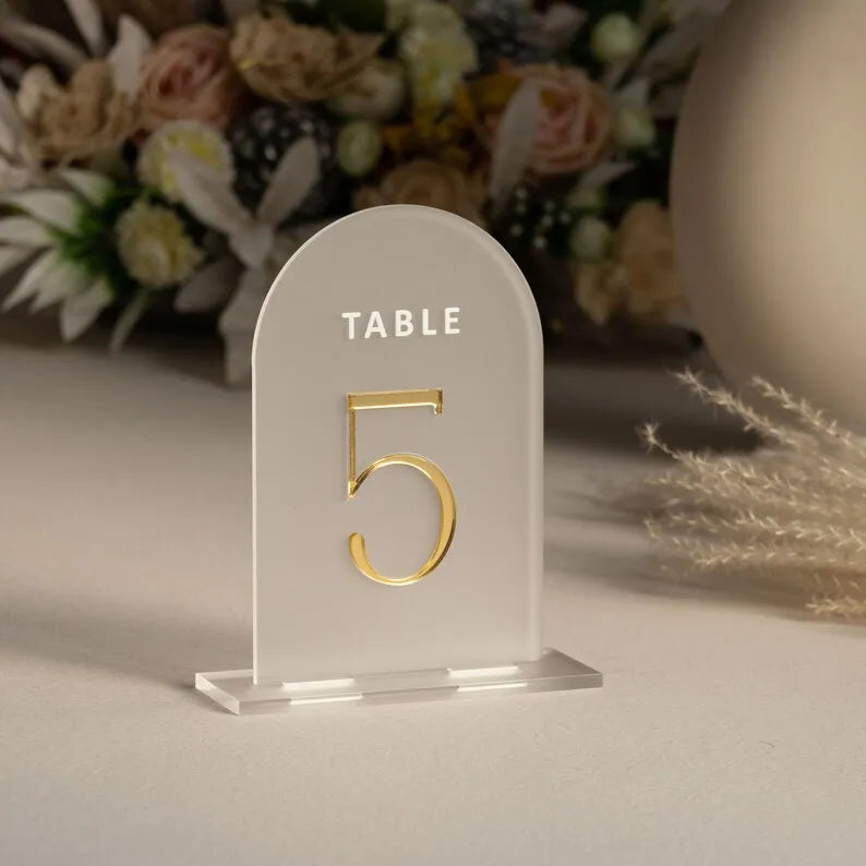 Gold Frosted Arch Acrylic Table Numbers Sign for Wedding Signage Name Place Card
