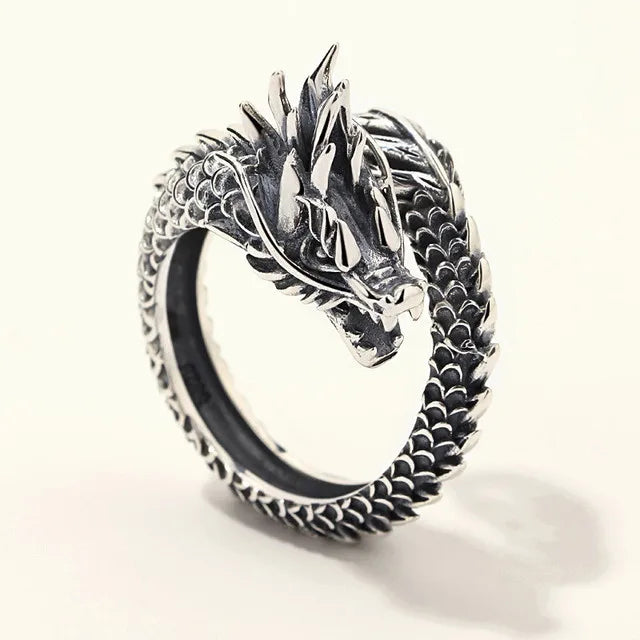 SC Hot Sale Wholesale Goth Dragon Rings Retro Open Animal Rings Hip Hop Silver Plated Dragon Ring for Women Men