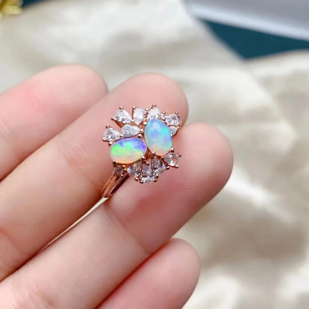Newly Designed Italian 925 Silber Ring Classic Rose Gold Plated Natural Opal for Wedding and Engagement Oval Cut Diamond