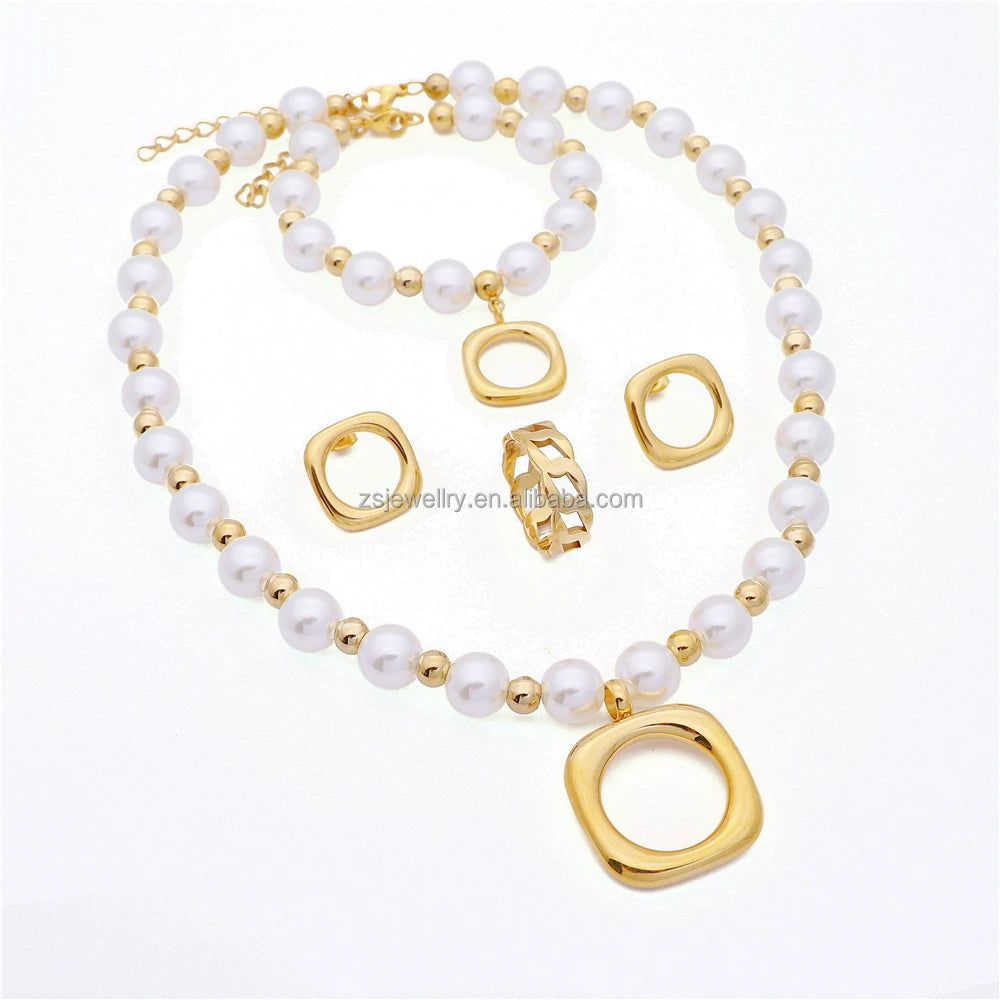 18K Gold Plated Women Thick Bead Gemstone Gold Plated Costume Custom Made Vendor Statement Jewelry Set