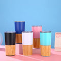 FX Factory 20oz Car Drinking Bottle Double Wall Vacuum Insulated Thermos with Natural Bamboo Outside Custom Logo Free Leak-Proof