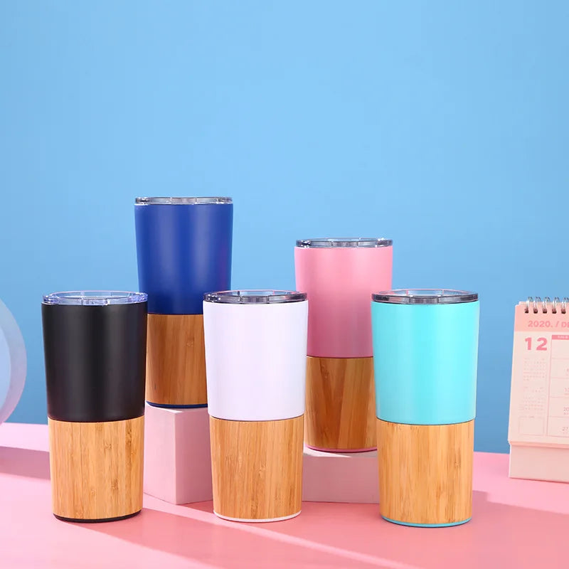 FX Factory 20oz Car Drinking Bottle Double Wall Vacuum Insulated Thermos with Natural Bamboo Outside Custom Logo Free Leak-Proof
