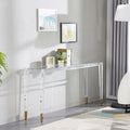 Modern Acrylic Rectangle Entrance Table for Hallway Decorative Console Table with Stainless Steel Footrests and Glass Tabletop