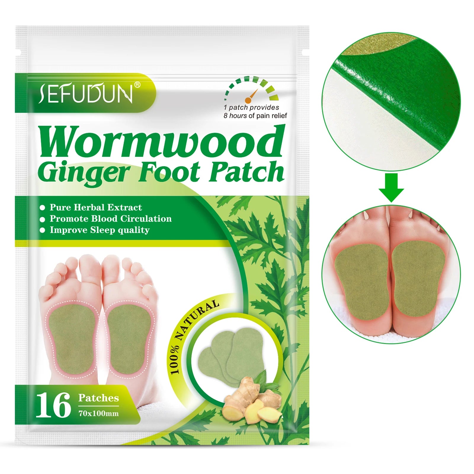 SEFUDUN 16 Pack Wormwood Detox Foot Patches Natural Herbal Wormwood Foot Pads for Sleep Support