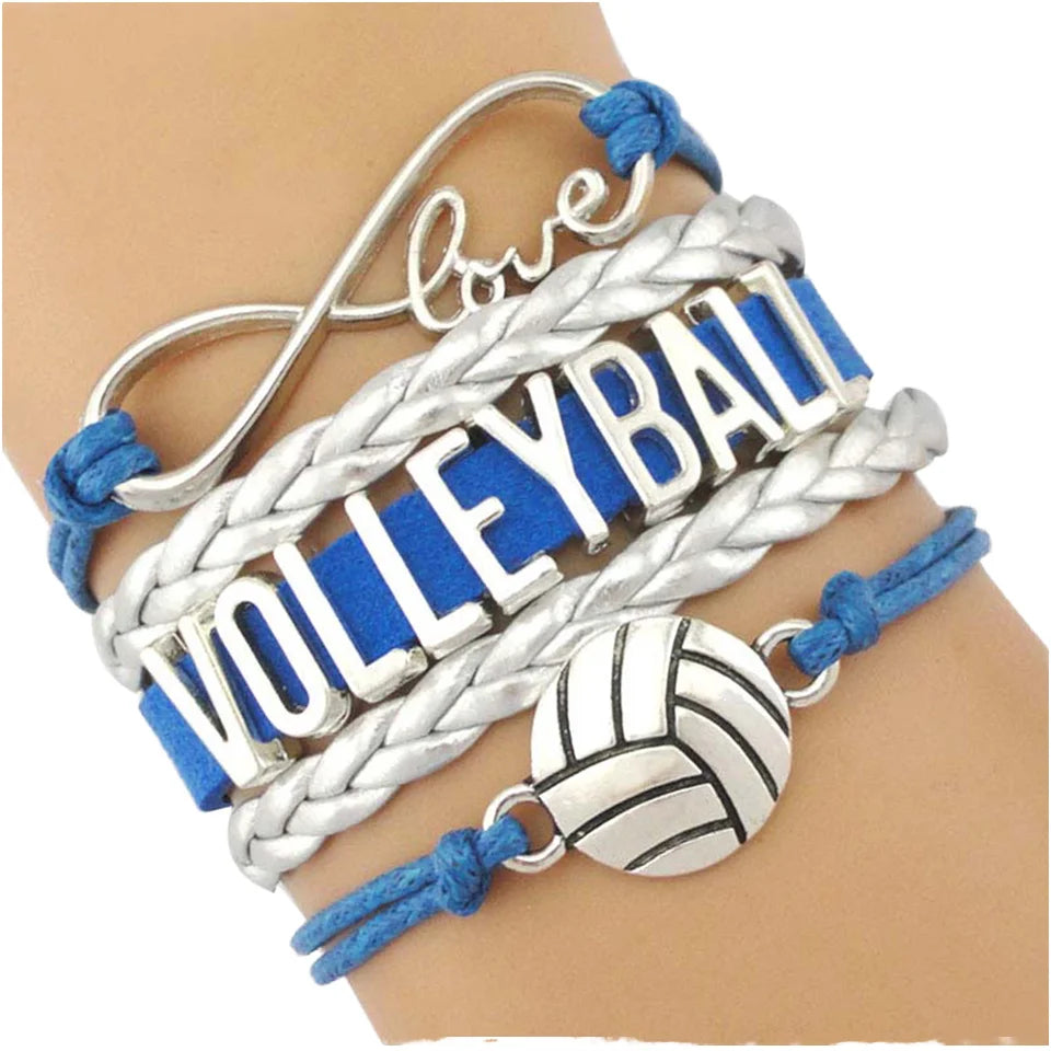 Manufacturer's Multi-Layer Leather Bracelet with Volleyball Charm Fashionable Charm Bracelets