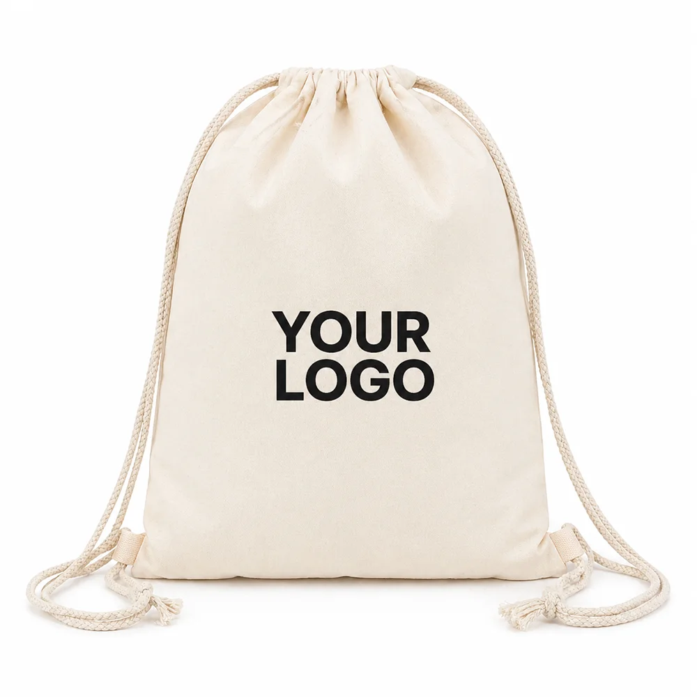Wholesale Eco Friendly Canvas Drawstring Backpack with Custom Logo for Promotional Event Giveaway and School Sports Sackpack
