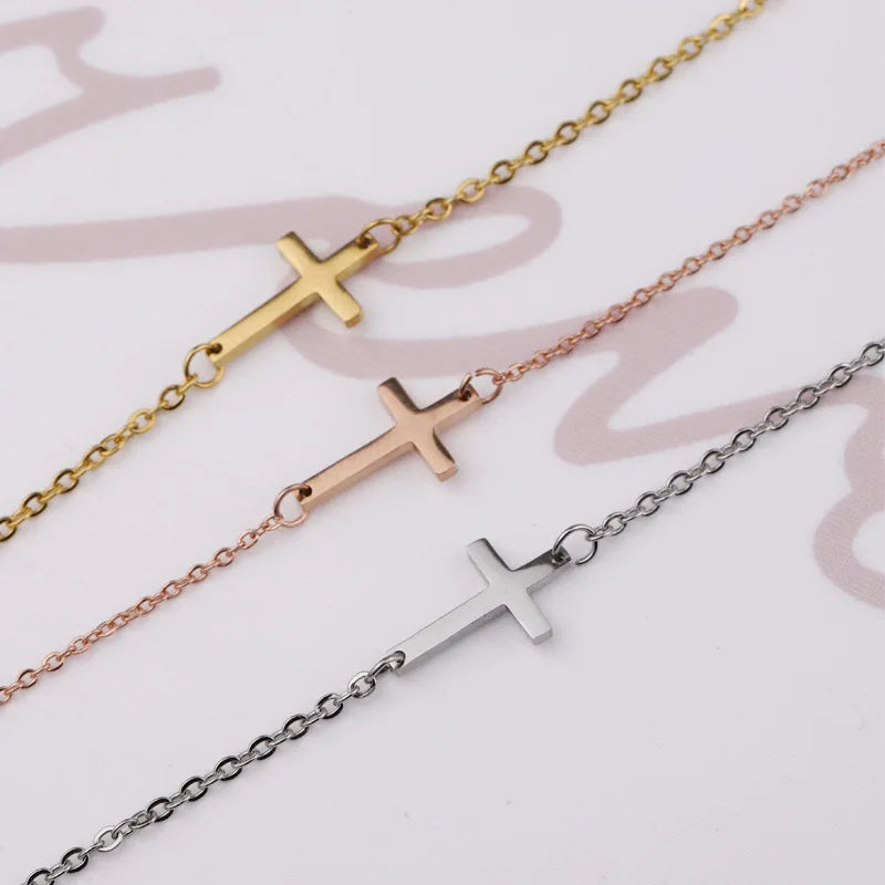 Exquisite Women Cross Anklet Bracelets Custom Engraving Jewelry Making Accessories Stainless Steel Ankle Chain