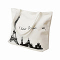 Eco-Friendly Long Handle Cotton Tote Bag Zipper Pocket Reusable Women's Shopper Bag Featuring Letter Customizable Logo for