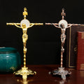 HT 2026 New Gold Plated Catholic Multi Color Metal Crafts Church Home Table Standing Crucifix Prayer INRI Jesus Cross