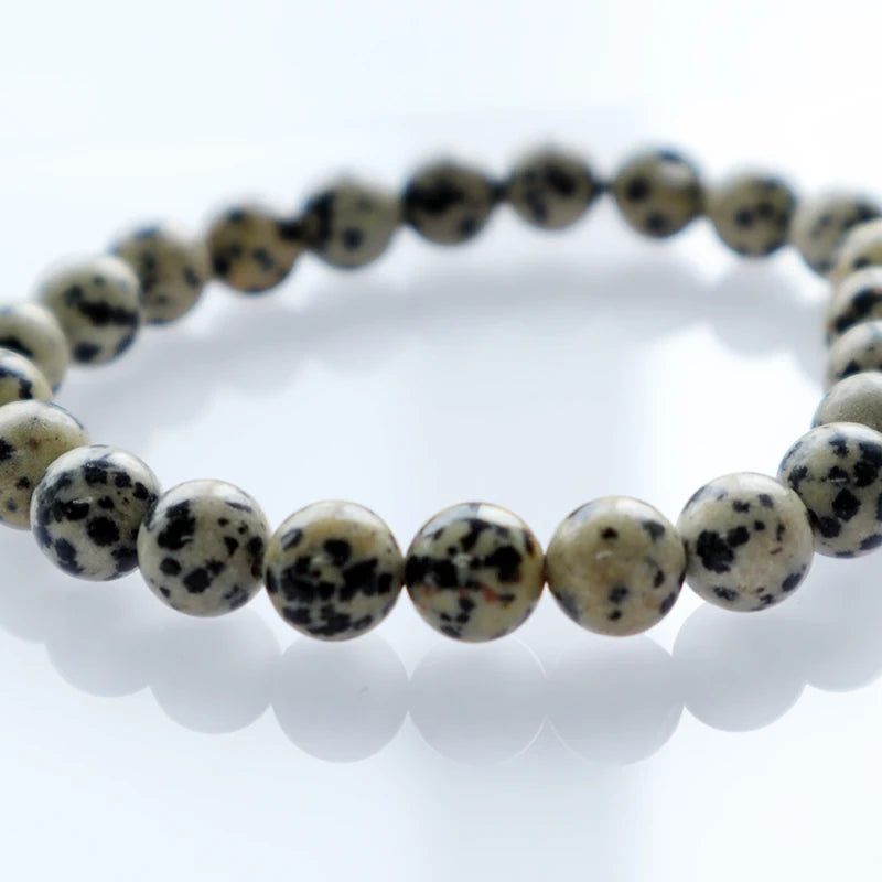 8mm Natural Dalmation Jasper Gemstones Round Beads Bracelet Energy Power Crystal Healing Elastic Stretch Bracelets