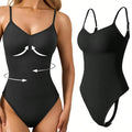 V Neck Sleeveless Spaghetti Strap Bodysuit One Piece Bodycon Tummy Control Butt Lifter Workout Seamless Jumpsuit for Women