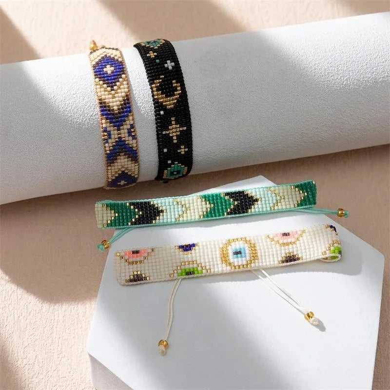 Handmade Bracelet in Bohemian Ethnic Style Fashion Trendy Miyuki Beads with Geometric Design Sun and Moon Couple Bracelet