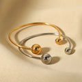 Commuter Jewelry Waterproof 18k Gold Plated Stainless Steel Bracelet Double Round Ball Open Adjustable Bracelet for Women