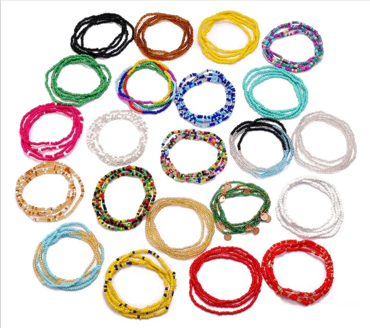 Bohemian Multi Layer Seed Beads Body Chain Elastic Colorful Seed Bead Waist Beads Women Beach Bikini Chain Belly Chain