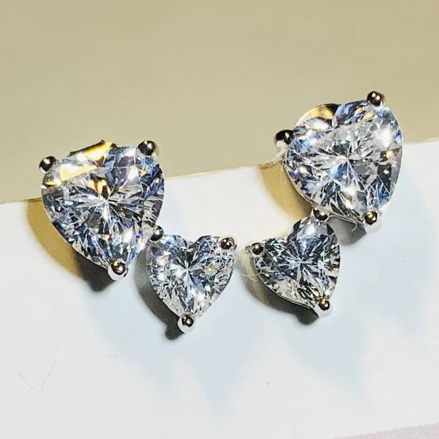 CAOSHI Wholesale Fashion Jewelry Earrings for Exquisite Sparkling Two Heart Shaped CZ Silver Plated Stud Earrings Women Wedding