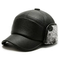 Autumn Winter Leather Hats Middle-aged and Elderly Warm Thick Baseball Caps Outdoor Sports Dad Hats PU Big protection Duck Tongu